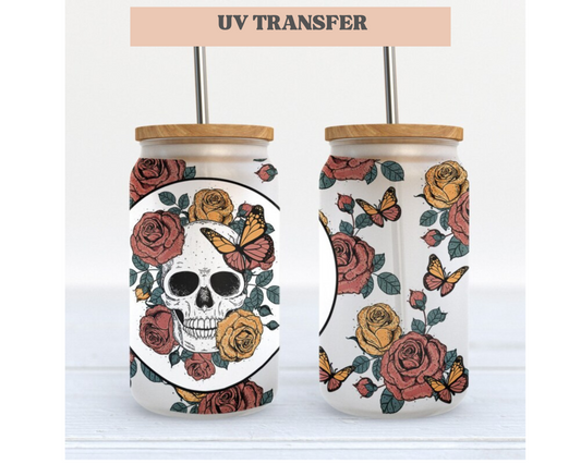 Halloween Flowers Skull | 16 oz. Cup Wrap UV Transfer