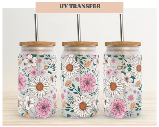 Pink and White Flowers  | 16 oz. Cup Wrap UV Transfer