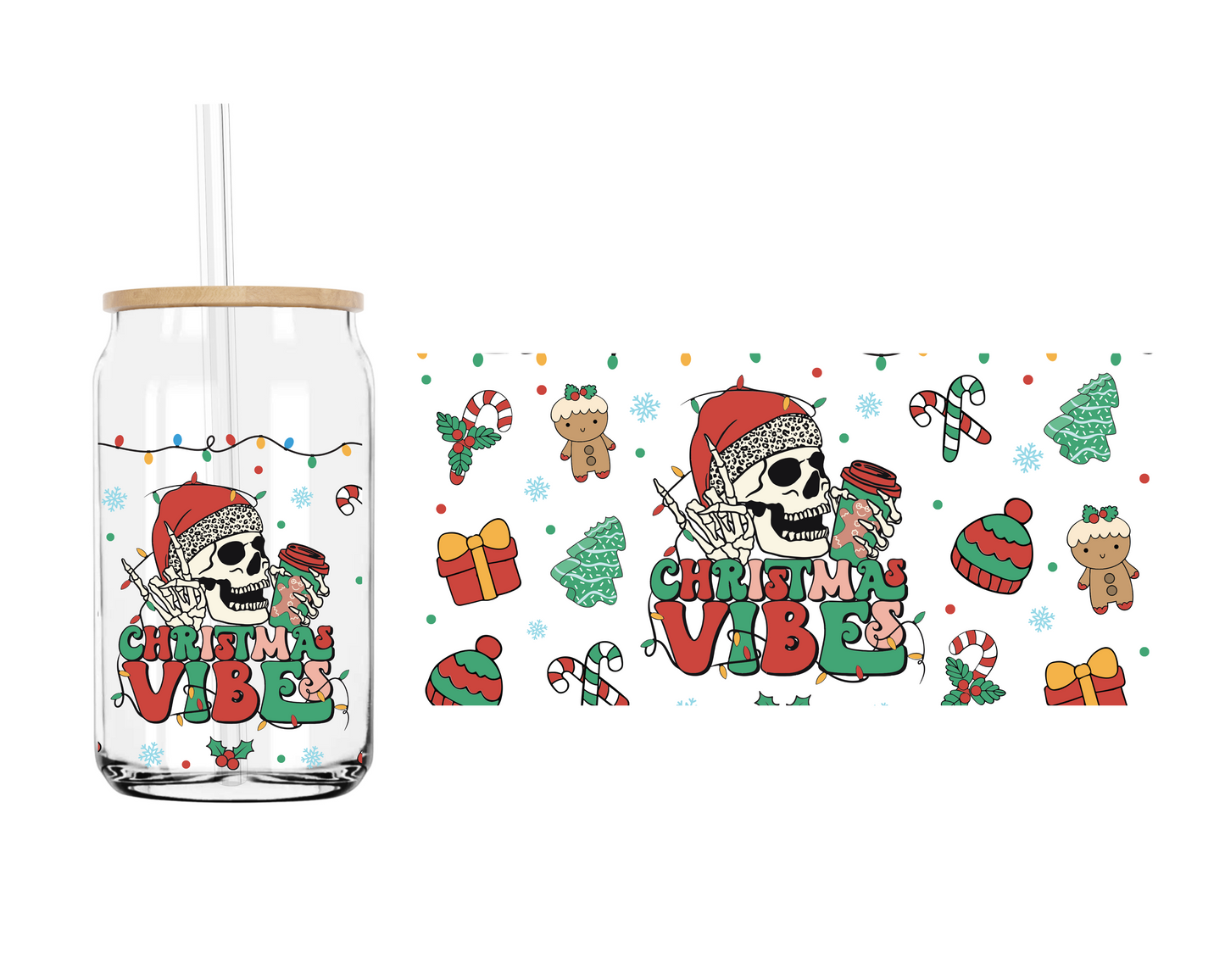 Christmas vibes skull  | 16 oz. Cup Wrap UV Transfer