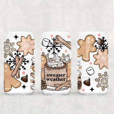 Sweater Weather Gingerbread 16oz Glass Wrap UV Transfer