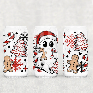 Christmas ghost 16oz Glass Wrap UV Transfer